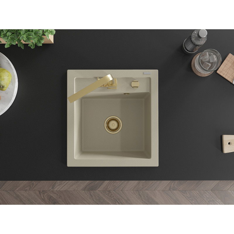 Mexen Vito žulový drez 1-komorový s kuchynskou batériou Rita, béžový - 6503-69-670300-50