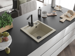 Mexen Vito žulový drez s 1 komorou a kuchynskou batériou Rita, béžový - 6503-69-670300-70