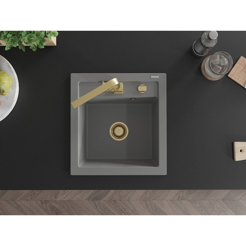 Mexen Vito granitový kuchynský drez s 1 komorou a kuchynskou batériou Rita, sivý - 6503-71-670300-50