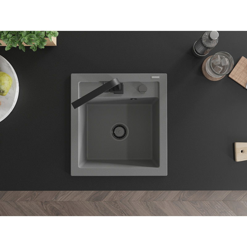 Mexen Vito granitový drez 1-komorový s kuchynskou batériou Rita, sivý - 6503-71-670300-70-B