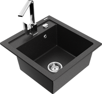 Mexen Vito kuchynský drez z granitu 1-komorový s kuchynskou batériou Rita, čierna/strieborný metalik - 6503-73-670300-00