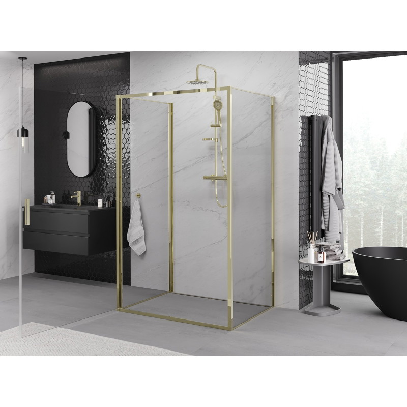 Mexen Exo-B 3S sprchová kabína 3-stenová, otváracia 70 x 75 cm, transparentná, zlatá - 817-070-075-50-00-3S
