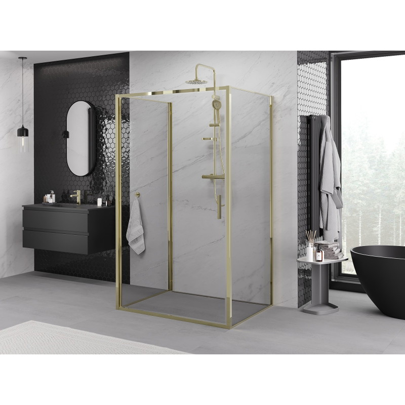Mexen Exo-B 3S trojstranný sprchovací kút, otočný 80 x 100 cm, transparentný, zlatý - 817-080-100-50-00-3S