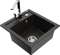 Mexen Vito žulový kuchynský drez s 1 komorou a kuchynskou batériou Rita, čierno/zlatý metalický - 6503-75-670300-00