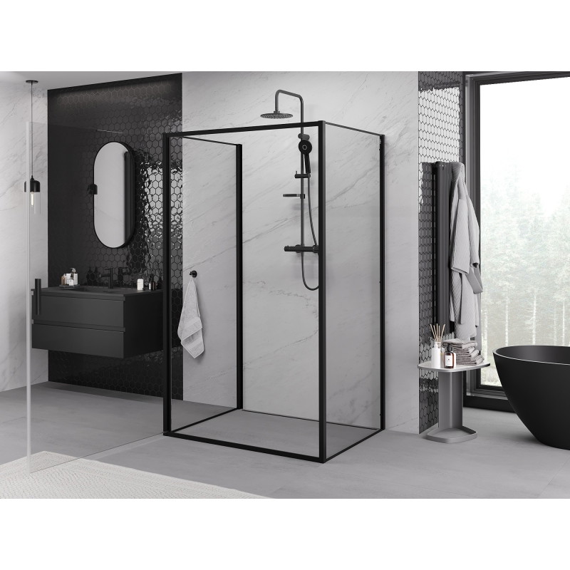 Mexen Exo-B 3S sprchový kút 3-stenový, výklopný 100 x 70 cm, transparentný, čierny - 817-100-070-70-00-3S