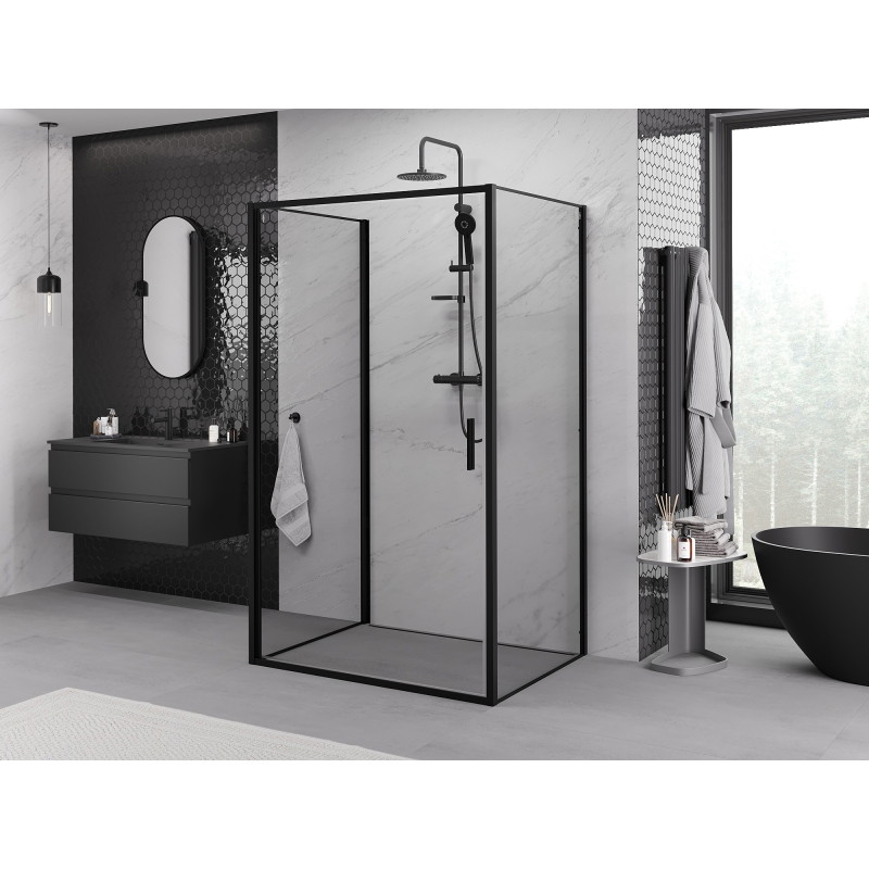 Mexen Exo-B 3S 3-stenný sprchový kút, otvárací 100 x 90 cm, transparentný, čierny - 817-100-090-70-00-3S