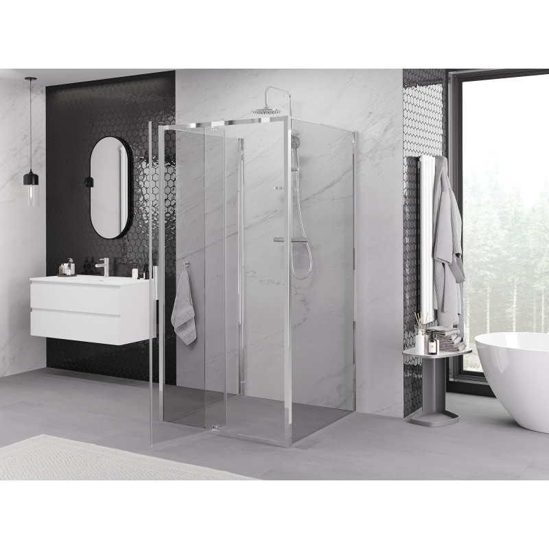 Mexen Exo-R 3S sprchová kút 3-stenný, otvárací 90 x 90 cm, transparentný, chróm - 819-090-090-01-00-3S
