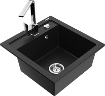 Mexen Vito granitový kuchynský drez s 1 komorou a kuchynskou batériou Rita, čierny - 6503-77-670300-00