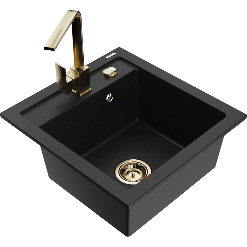 Mexen Vito granitový drez 1-komorový s kuchynskou batériou Rita, čierny - 6503-77-670300-50