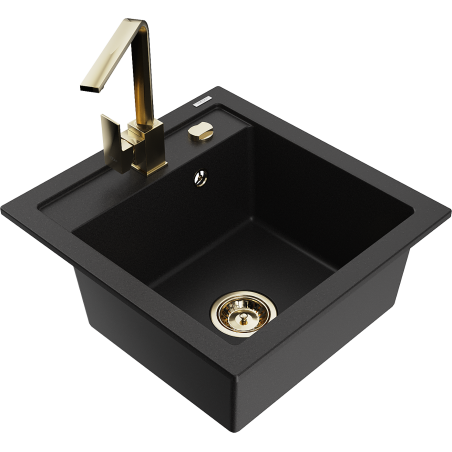 Mexen Vito granitový drez 1-komorový s kuchynskou batériou Rita, čierny - 6503-77-670300-50