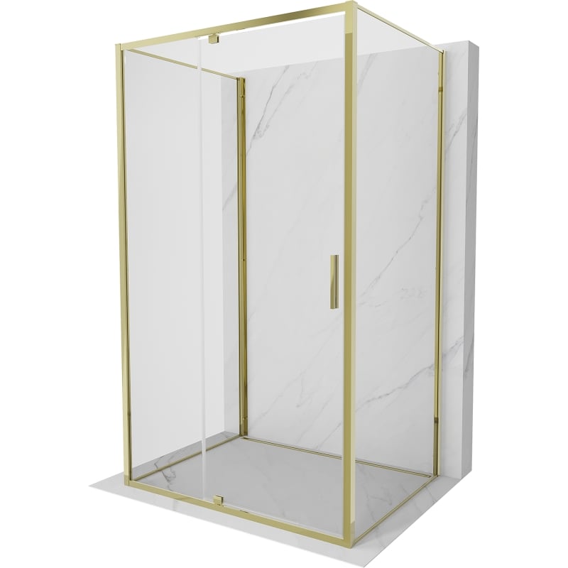 Mexen Exo-3S sprchovací kút 3-stranný výklopný 135 x 85 cm, transparentný, zlatý - 819-135-085-50-00-3S
