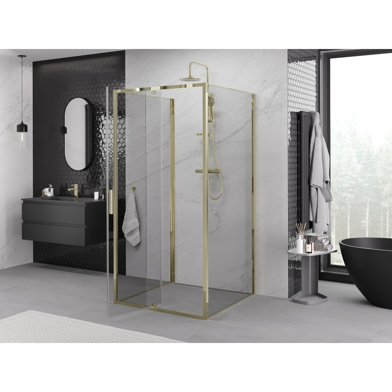 Mexen Exo-R 3S sprchovací kút 3-stenový otočný 95 x 95 cm, transparentný, zlatý - 819-095-095-50-00-3S