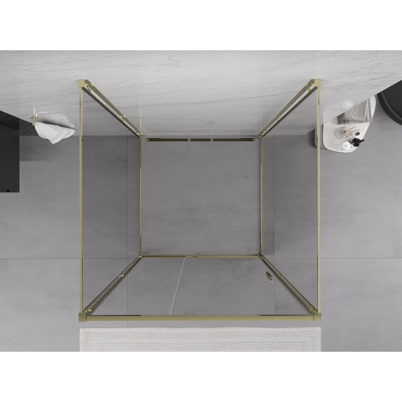 Mexen Exo-R 3S sprchovací kút 3-stenový otočný 95 x 95 cm, transparentný, zlatý - 819-095-095-50-00-3S