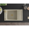 Mexen Elias granitový drez 1-komorový s odkvapkávačom 795 x 480 mm, béžový, zlatý sifón - 6511791005-69-G