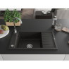 Mexen Elias žulový kuchynský drez 1-komorový s odkvapkávacou plochou 795 x 480 mm, čierny/zlatý metalik, sifón