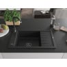 Mexen Elias žulový drez s jednou komorou a odkvapkávačom 795 x 480 mm, čierny, čierny sifón - 6511791005-77-B