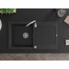 Mexen Leo granitový kuchynský drez s odkvapkávačom, 1-komorový, 900 x 500 mm, čierny/strieborný metalíza, chrómová