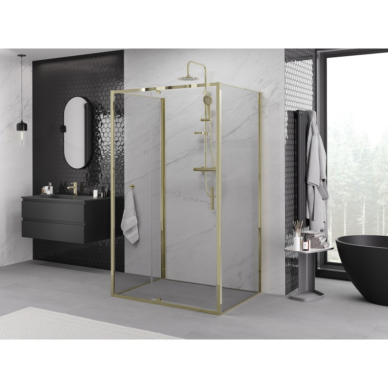 Mexen Exo-R 3S sprchovací kút 3-stenový, závesný 135 x 100 cm, priehľadný, zlatý - 819-135-100-50-00-3S