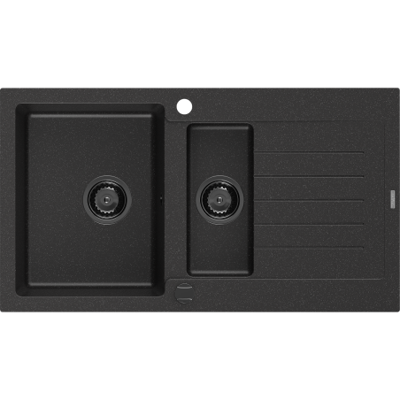 Mexen Matias granitový drez 1,5-komorový s odkvapkávačom 900 x 505 mm čierny/strieborný metalík, čierny sifón
