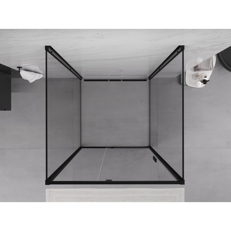 Mexen Exo-R 3S sprchový kút trojstranný, otvárací 95 x 95 cm, transparentný, čierny - 819-095-095-70-00-3S