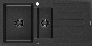 Mexen Andres žulový drez 1,5-komorový s odkvapkávačom 1000 x 500 mm čierny/strieborný metalik sifón čierny - 6515101510-73-B