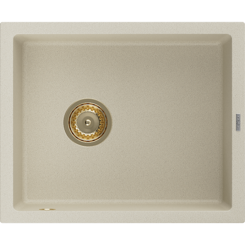 Mexen Pedro granitový drez 1-komorový 560 x 460 mm, béžový, zlatý sifón - 6508561000-69-G