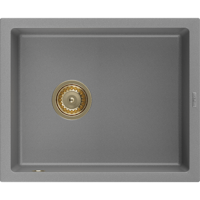 Mexen Pedro granitový kuchynský drez 1-komorový 560 x 460 mm, šedý, sifón zlatý - 6508561000-71-G