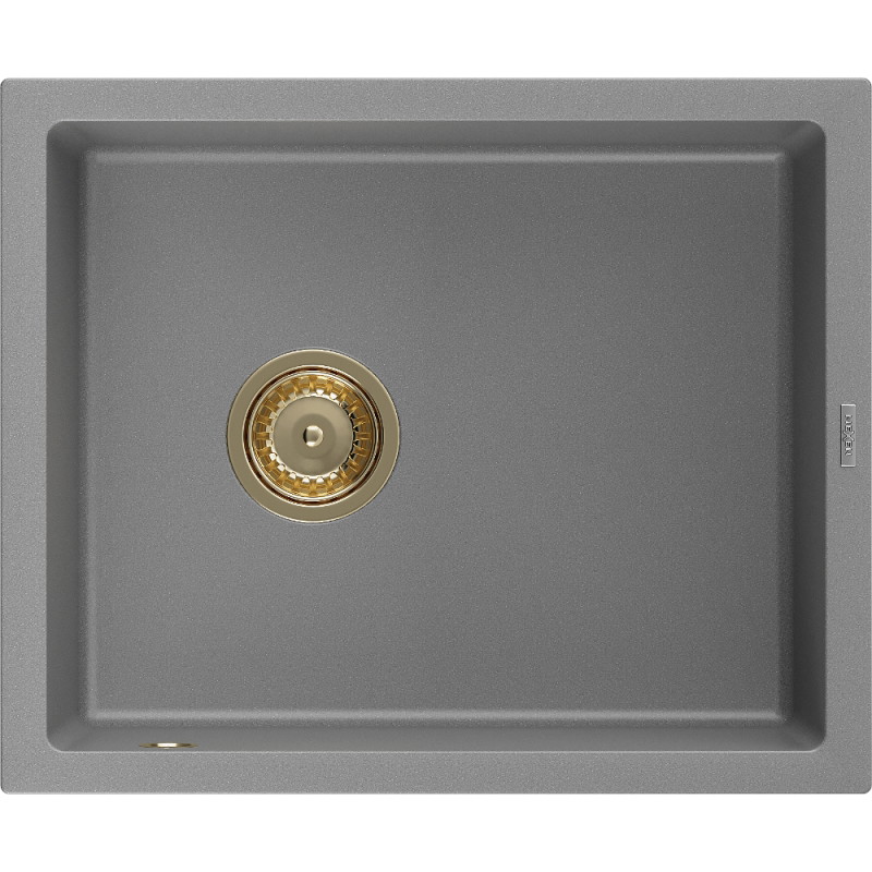 Mexen Pedro Granitový kuchynský drez s jednou komorou 560 x 460 mm, sivý, zlatý sifón - 6508561000-71-G