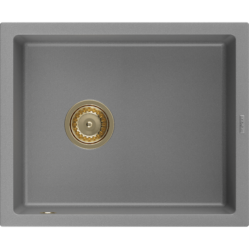 Mexen Pedro žulový drez 1-komorový 560 x 460 mm, sivý, zlatý sifón - 6508561000-71-G
