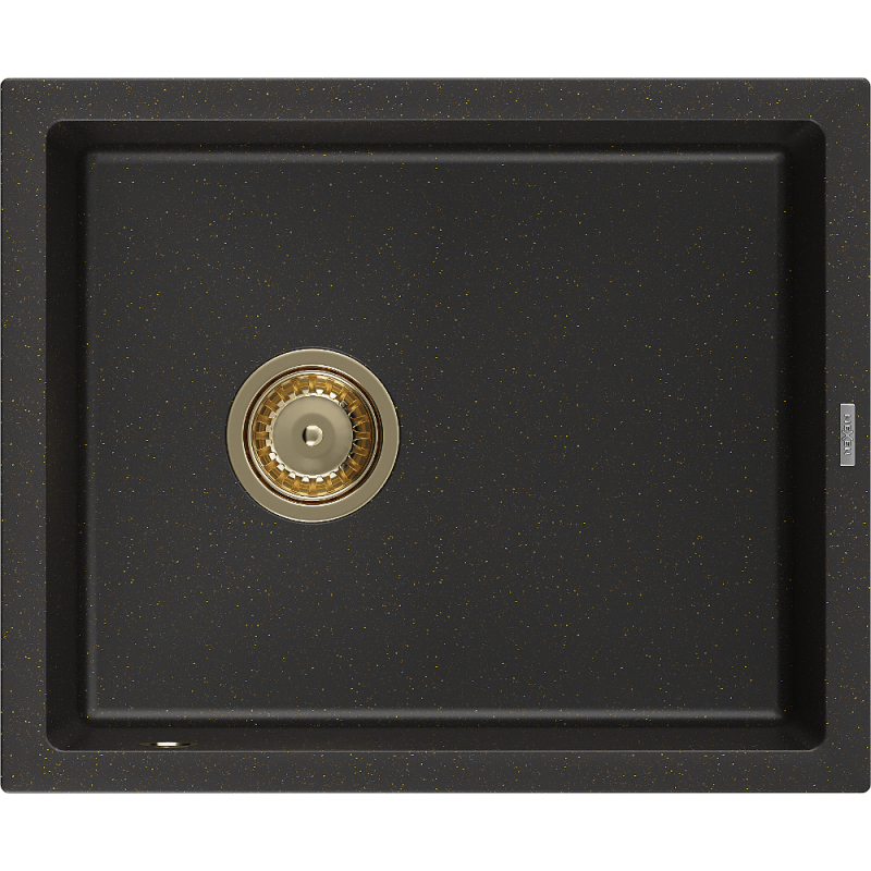 Mexen Pedro granitový drez 1-komorový 560 x 460 mm, čierny/zlatý metalický, zlatý sifón - 6508561000-75-G
