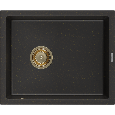 Mexen Pedro granitový drez 1-komorový 560 x 460 mm, čierny/zlatý metalický, zlatý sifón - 6508561000-75-G
