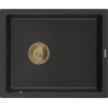 Mexen Pedro granitový drez 1-komorový 560 x 460 mm, čierny/zlatý metalický, zlatý sifón - 6508561000-75-G