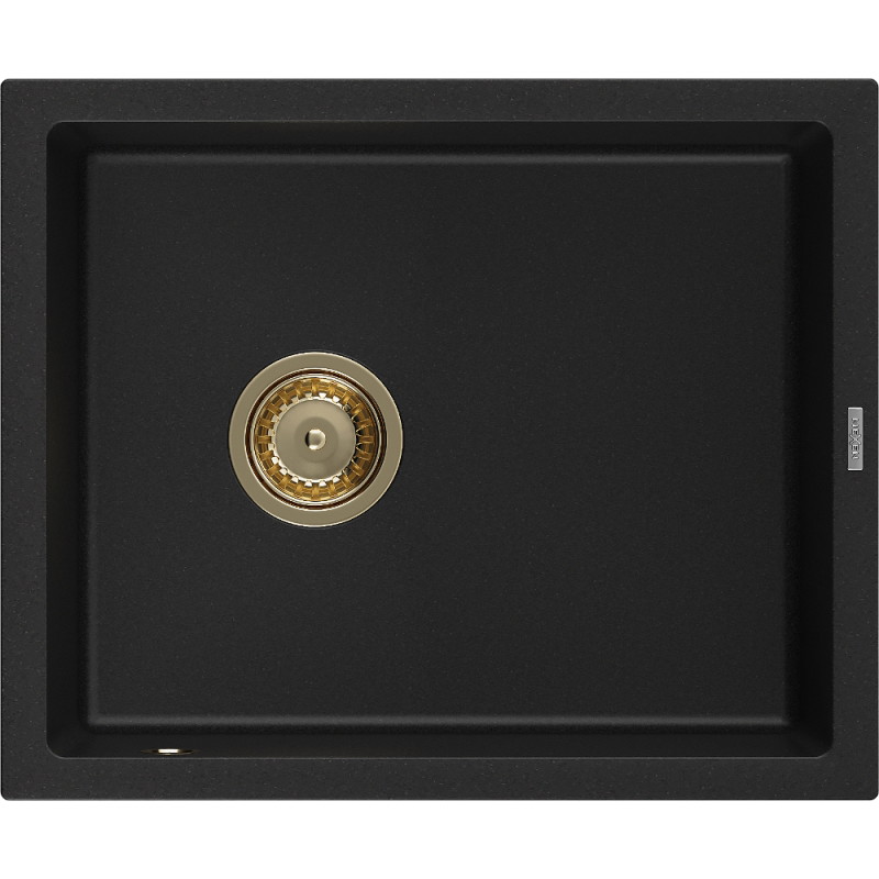Mexen Pedro granitový drez s 1 komorou 560 x 460 mm, čierny, sifón zlatý - 6508561000-77-G
