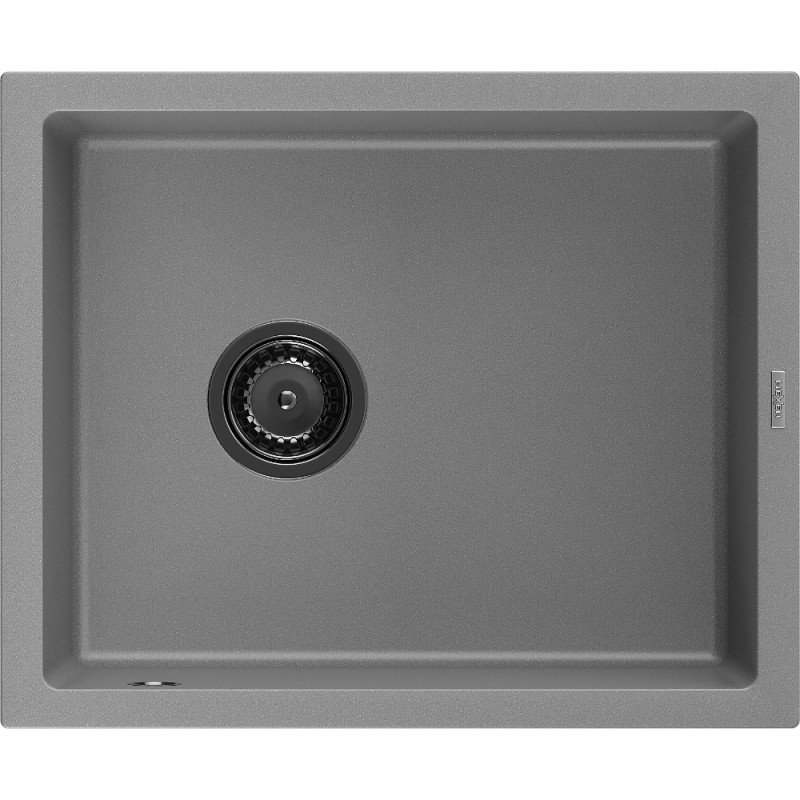Mexen Pedro žulový kuchynský drez 1-komorový 560 x 460 mm, šedý, čierny sifón - 6508561000-71-B