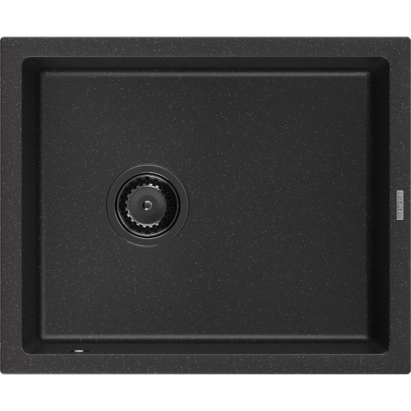 Mexen Pedro granitový drez s 1 komorou 560 x 460 mm, čierny/strieborný metalik, čierny sifón - 6508561000-73-B