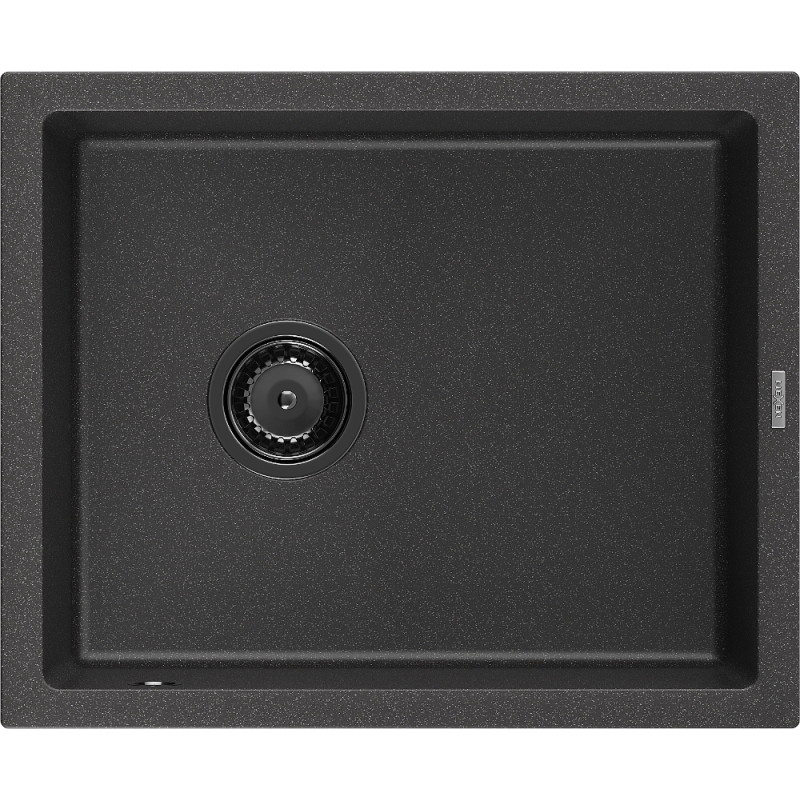 Mexen Pedro granitový kuchynský drez 1-komorový 560 x 460 mm, čierny kropenatý, sifón čierny - 6508561000-76-B