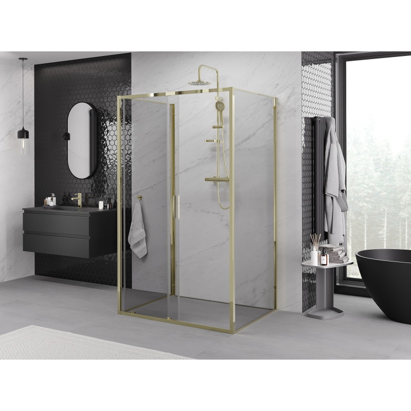 Mexen Exo-S 3S sprchový kút 3-stenový posuvný 100 x 85 cm, transparentný, zlatý - 8151-100-085-50-00-3S