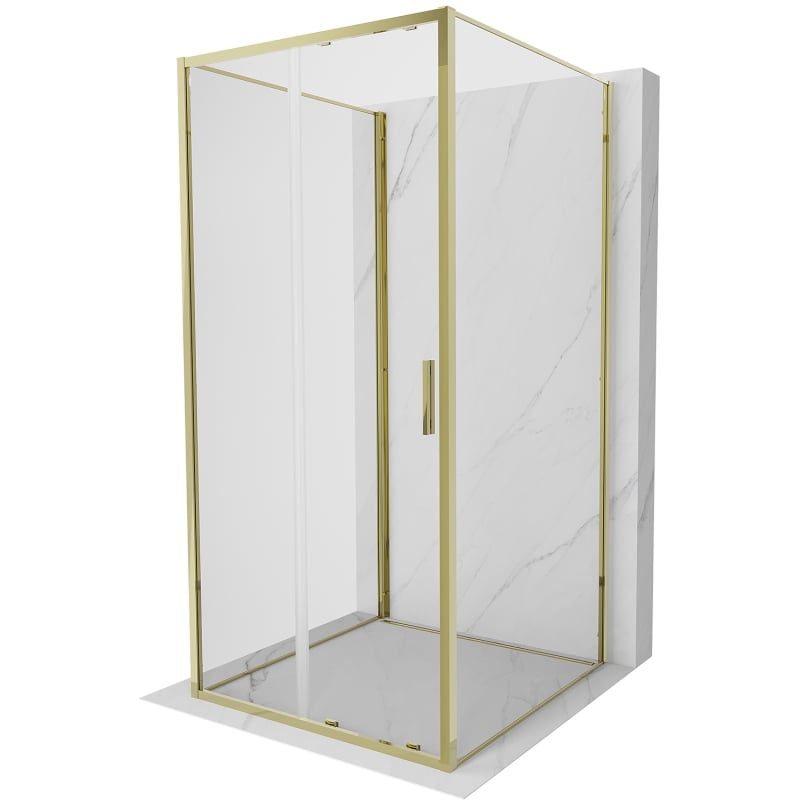 Mexen Exo-3S sprchová kabína 3-stenová posuvná 90 x 90 cm, transparentná, zlatá - 8151-090-090-50-00-3S