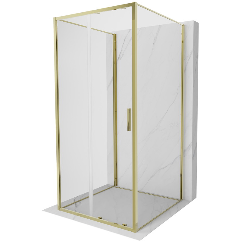 Mexen Exo-S 3S sprchová kabína 3-stenová posuvná 100 x 100 cm, transparentná, zlatá - 8151-100-100-50-00-3S