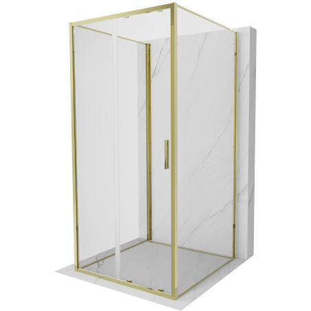 Mexen Exo-S 3S sprchová kabína 3-stenová posuvná 100 x 100 cm, transparentná, zlatá - 8151-100-100-50-00-3S
