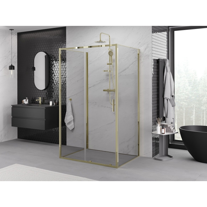 Mexen Exo-S 3S 3-stenná posuvná sprchová kabína 135 x 110 cm, transparentná, zlatá - 8151-135-110-50-00-3S