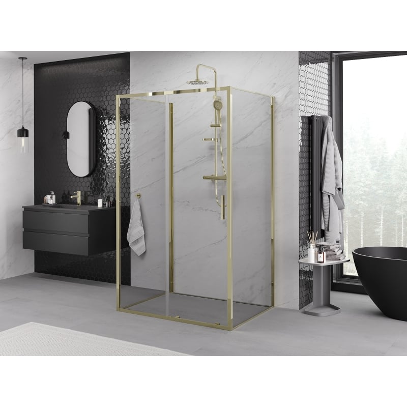 Mexen Exo-3S trojstenná sprchová kabína 145 x 110 cm, transparentná, zlatá - 8151-145-110-50-00-3S