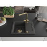 Mexen Enzo granitový drez 1-komorový s odkvapkávačom a kuchynskou batériou Duero, čierny škvrnitý - 6506-76-671600-50