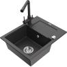 Mexen Enzo granitový drez 1-komorový s odkvapkávačom a kuchynskou batériou Duero, čierny bodkovaný - 6506-76-671600-76
