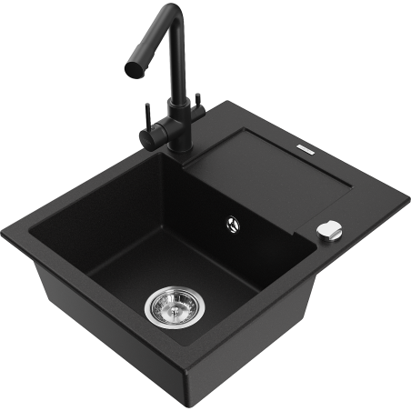 Mexen Enzo granitový kuchynský drez s 1-komorou a odkvapkávačom, čierny - 6506-77-671600-70
