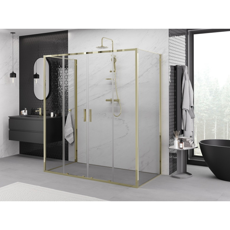 Mexen Exo-S Duo 3S sprchový kút 3-stenový posuvný 190 x 90 cm, transparentný, zlatý - 8152-190-090-50-00-3S