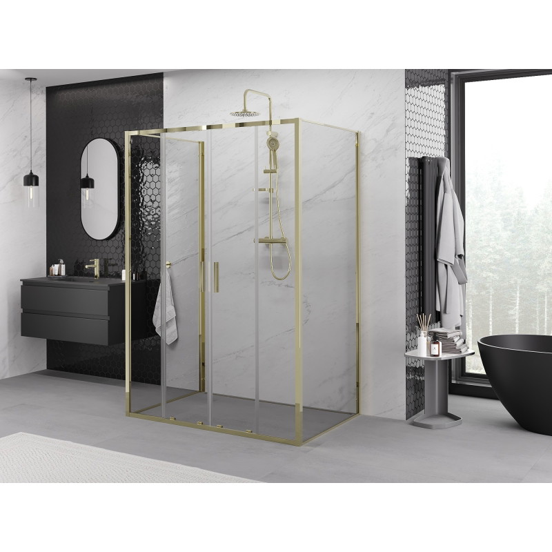Mexen Exo-S Duo 3S sprchový kút trojstranný posuvný 150 x 100 cm, transparentný, zlatý - 8152-150-100-50-00-3S