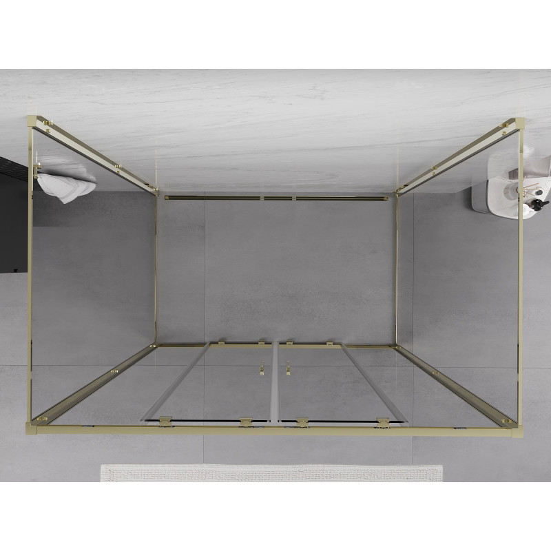 Mexen Exo-S Duo 3S sprchový kút trojstranný posuvný 150 x 100 cm, transparentný, zlatý - 8152-150-100-50-00-3S