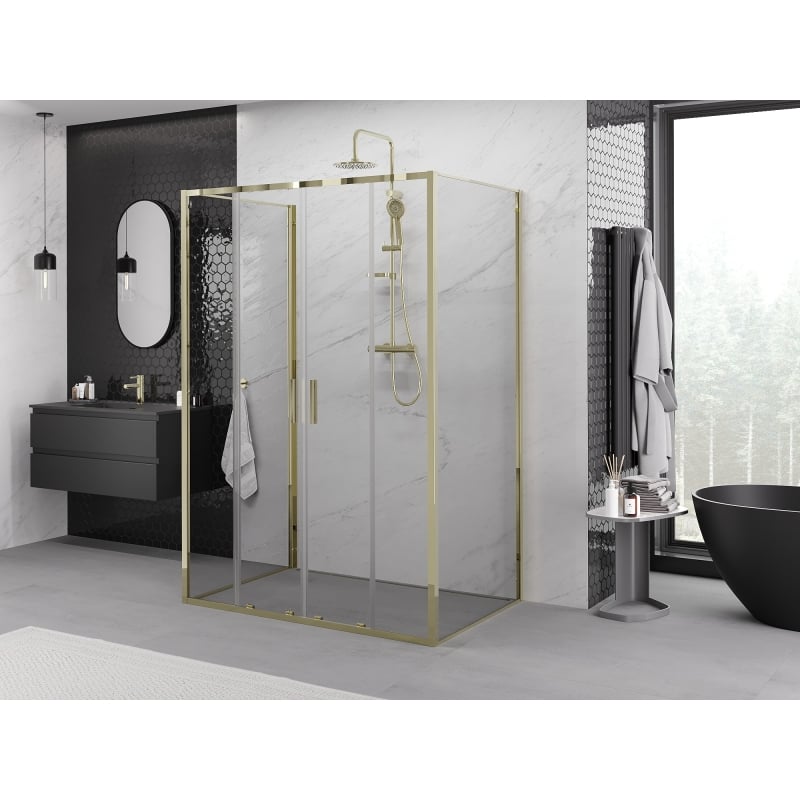 Mexen Exo-3S sprchová kabína 3-stranná posuvná 160 x 100 cm, transparentná, zlatá - 8152-160-100-50-00-3S