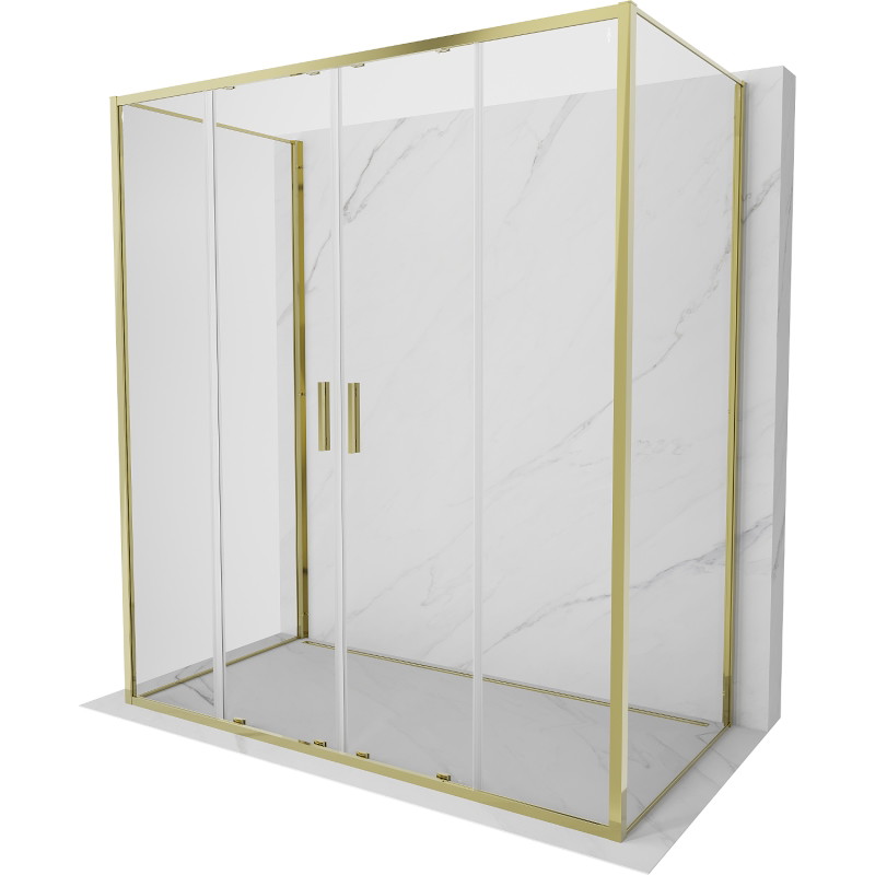 Mexen Exo-S Duo 3S sprchovací kút s 3 stenami, posuvný, 200 x 100 cm, transparentný, zlatý - 8152-200-100-50-00-3S